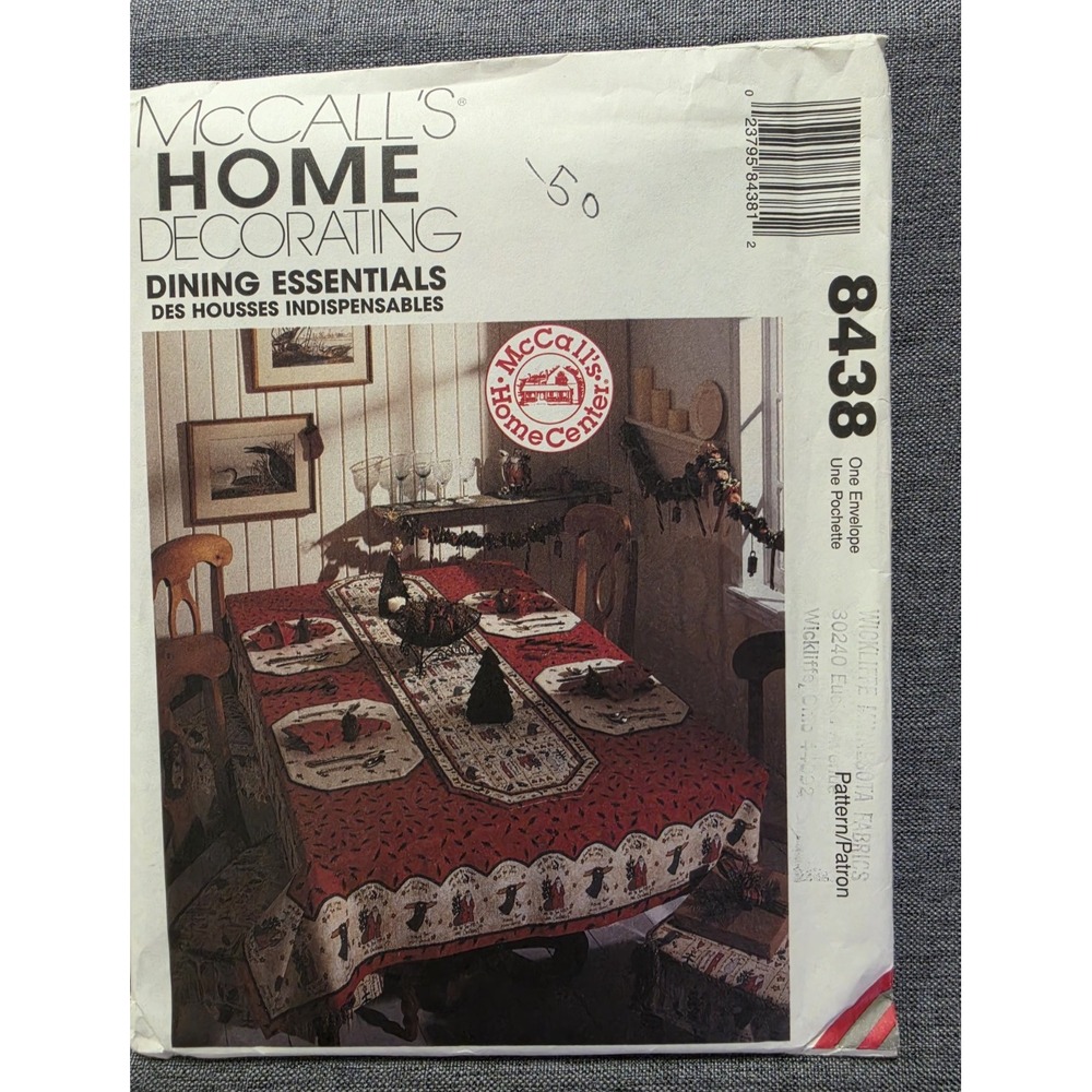 McCalls Home Decorating Dining Essentials #8438 Sewing Pattern  Tablecloths, etc